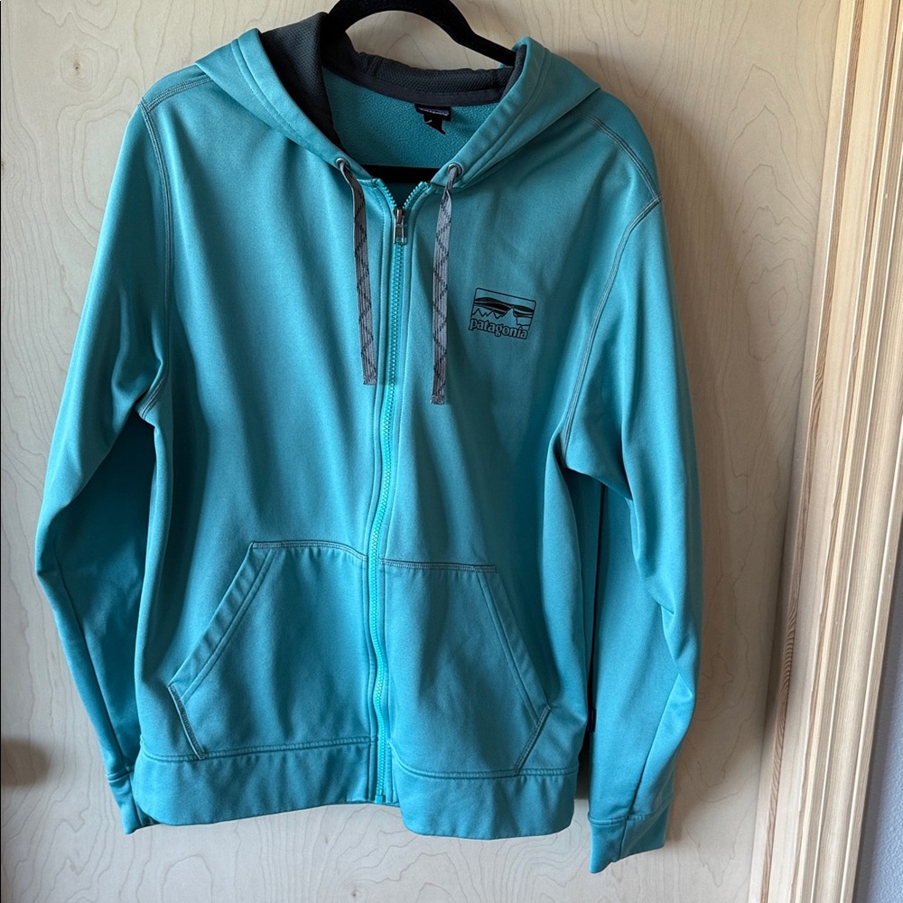 Patagonia Men’s Light Aqua Blue Hoodie with Logo
